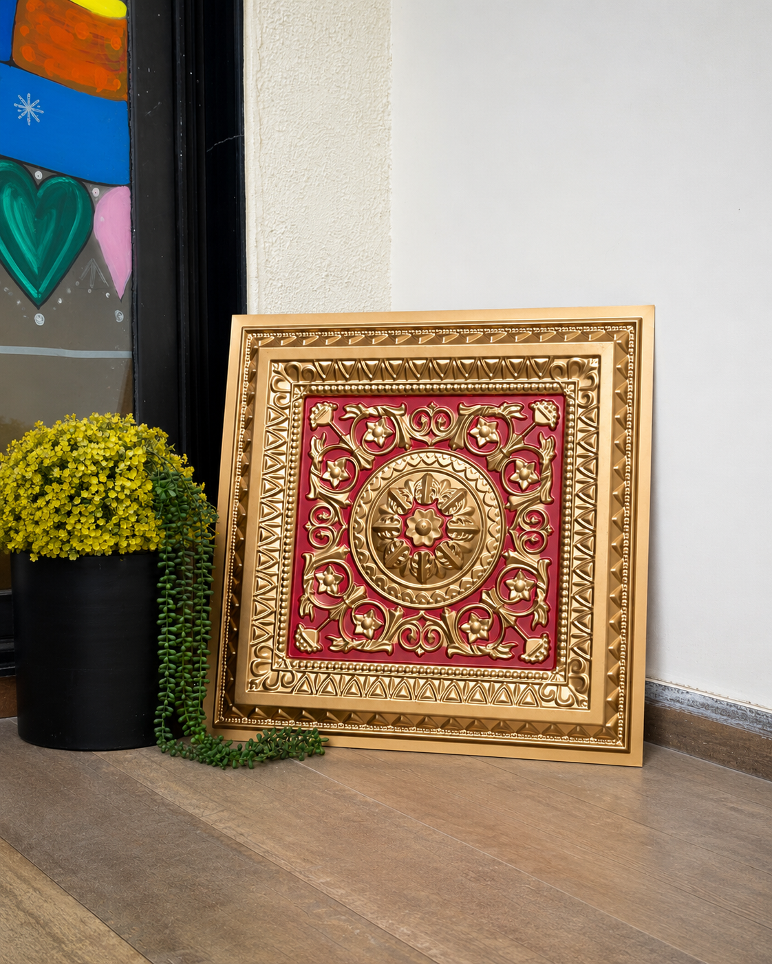 Premium Royal Gold & Red Ganpati Backdrop Panel 2x2